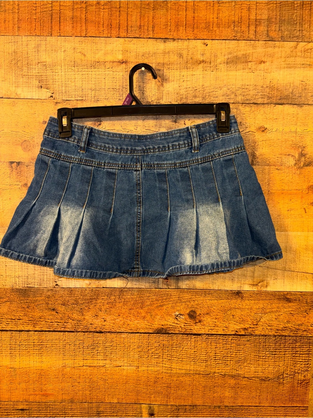 Denim Pleated Mini Skirt - Picture 2 of 4